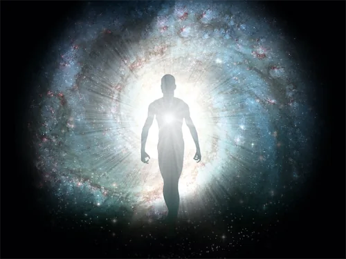Man emerges from light swirl